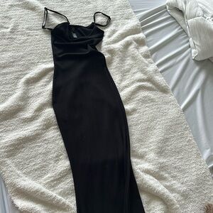 Skims onyx black long slip lounge dress